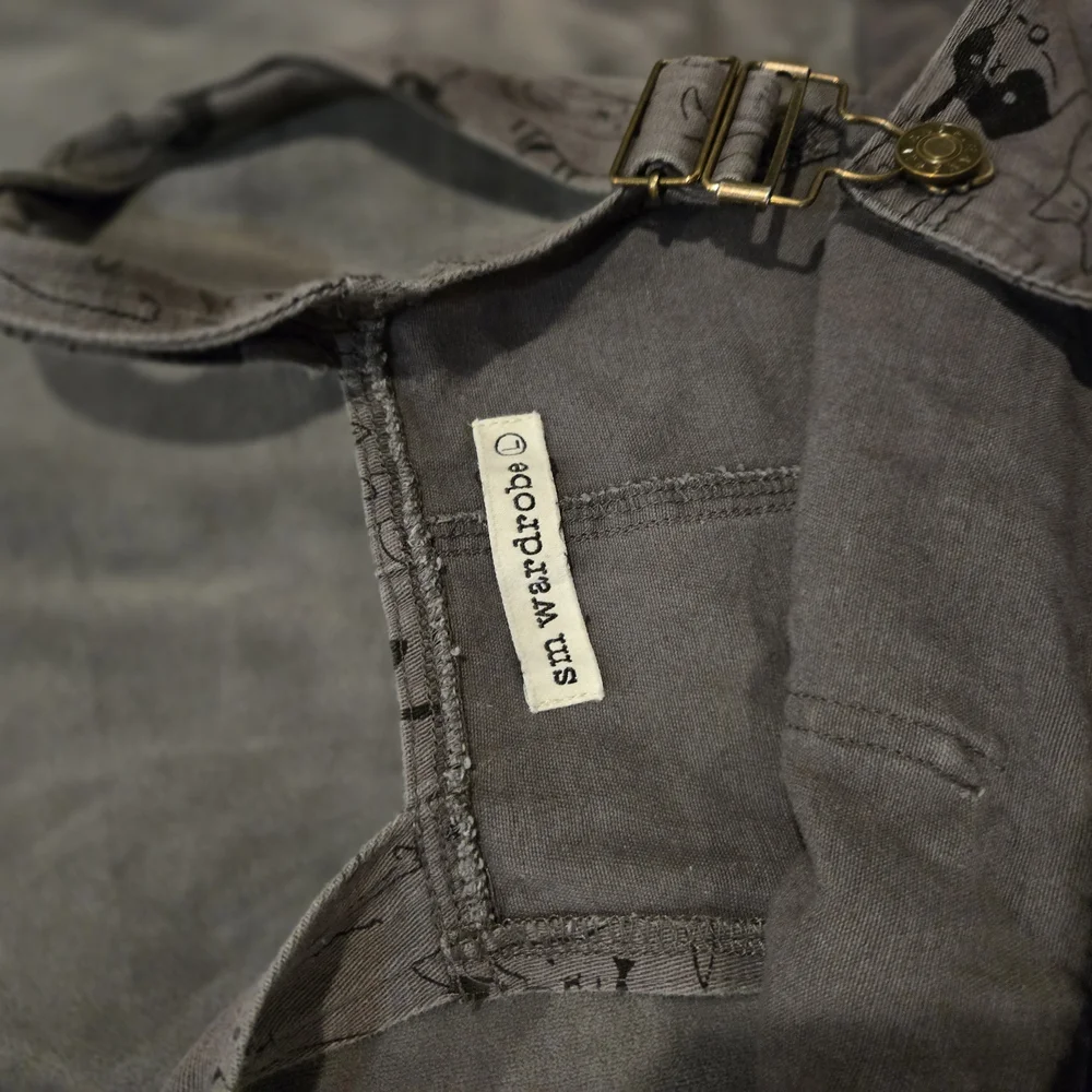 Gray Cat Print Overalls - Picture 2 of 5